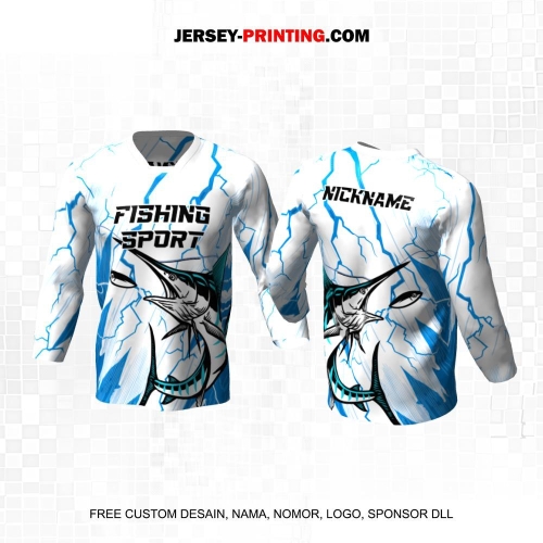 Jersey Mancing Fishing Angler Putih Biru Motif Petir 31