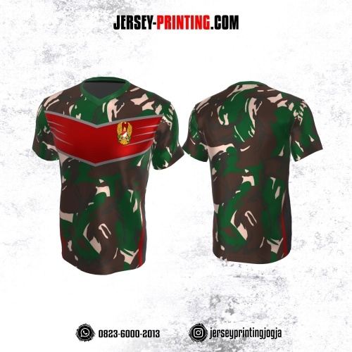 Jersey Militer Tentara TNI AD Angkatan Darat Coklat Hijau Merah Motif Loreng
