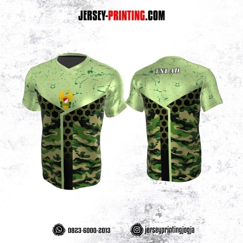 Jersey Militer Tentara TNI AD Angkatan Darat Hijau Hitam Motif Loreng dan Hexagon