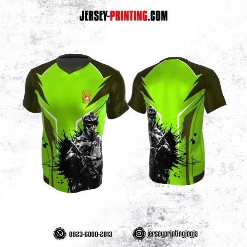 Jersey Militer Tentara TNI AD Angkatan Darat Hijau Hitam Putih Motif Bercak