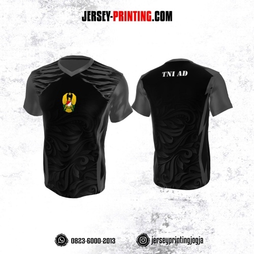 Jersey Militer Tentara TNI AD Angkatan Darat Hitam Abu-abu Motif Floral
