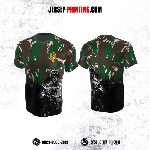 Jersey Militer Tentara TNI AD Angkatan Darat Hitam Coklat Hijau Motif Loreng