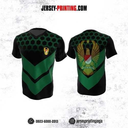 Jersey Militer Tentara TNI AD Angkatan Darat Hitam Motif Hexagon Hijau