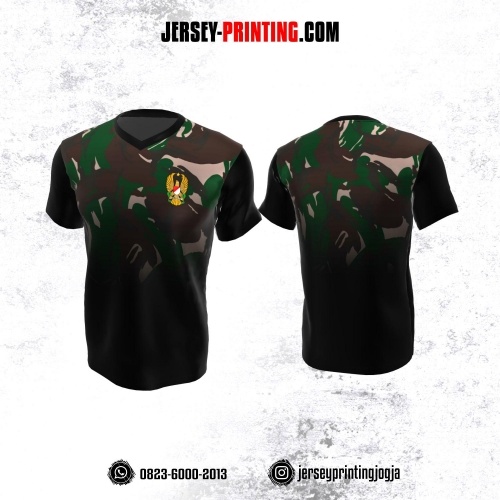 Jersey Militer Tentara TNI AD Angkatan Darat Hitam Motif Loreng Coklat Hijau