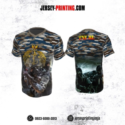 Jersey Militer Tentara TNI AL Angkatan Laut Coklat Biru Putih Motif Loreng