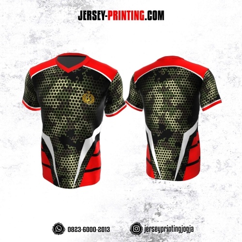Jersey Militer Tentara TNI AL Angkatan Laut Hijau Hitam Merah Putih Motif Polkadot