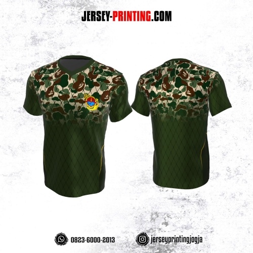 Jersey Militer Tentara TNI AL Angkatan Laut Hijau Krem Maroon Motif Abstrak