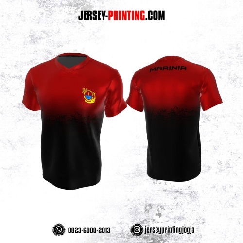 Jersey Militer Tentara TNI AL Angkatan Laut Hitam Corak Merah