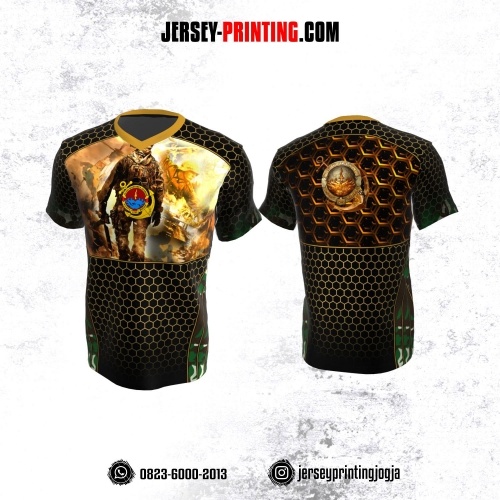 Jersey Militer Tentara TNI AL Angkatan Laut Hitam Emas Hijau Motif Honeycomb