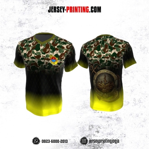Jersey Militer Tentara TNI AL Angkatan Laut Hitam Kuning Hijau Maroon Motif Abstrak