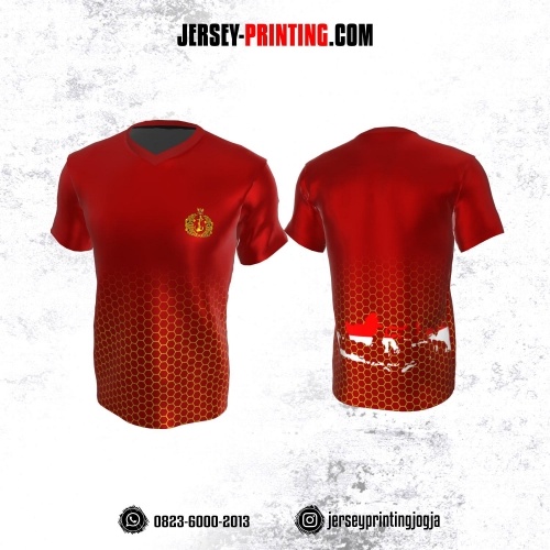 Jersey Militer Tentara TNI AL Angkatan Laut Merah Emas Motif Honeycomb