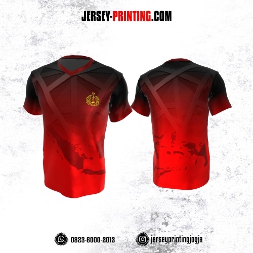 Jersey Militer Tentara TNI AL Angkatan Laut Merah Hitam Motif Peta Indonesia