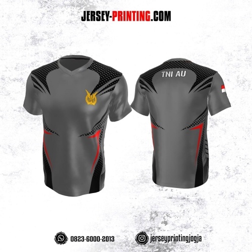 Jersey Militer Tentara TNI AU Angkatan Udara Abu-abu Hitam Merah Motif Polkadot