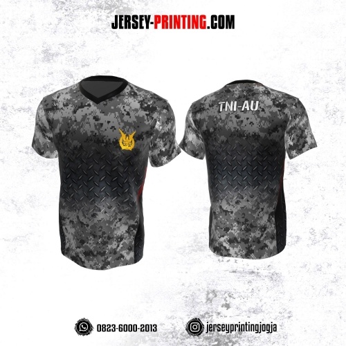Jersey Militer Tentara TNI AU Angkatan Udara Abu-abu Hitam Merah Motif Loreng