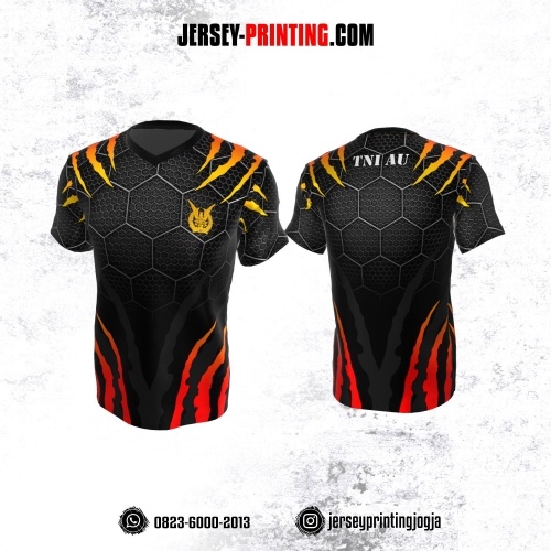 Jersey Militer Tentara TNI AU Angkatan Udara Abu-abu Hitam Merah Orange Motif Honeycomb