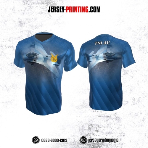 Jersey Militer Tentara TNI AU Angkatan Udara Biru Motif Pesawat