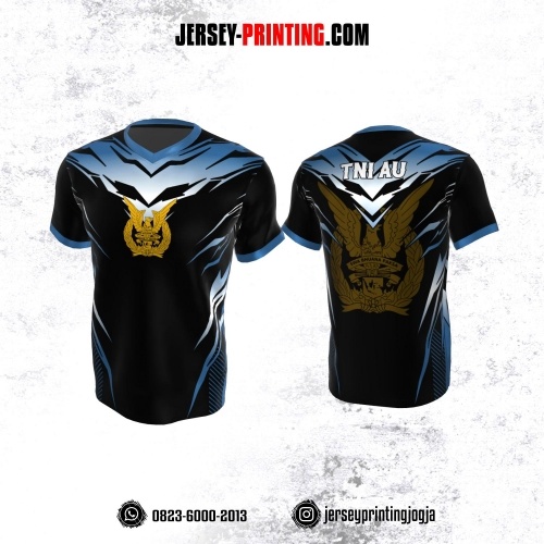 Jersey Militer Tentara TNI AU Angkatan Udara Hitam Biru Putih Motif Garis