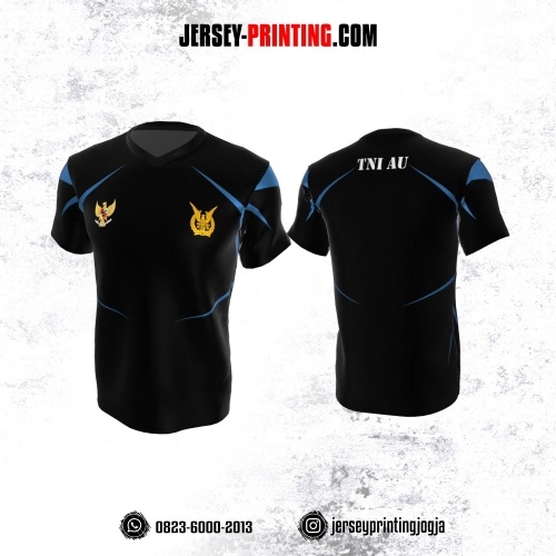Jersey Militer Tentara TNI AU Angkatan Udara Hitam Garis Biru