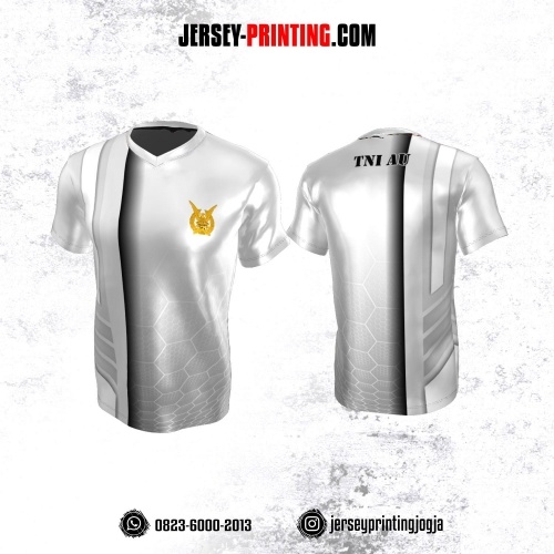 Jersey Militer Tentara TNI AU Angkatan Udara Putih Abu-abu Hitam Motif Honeycomb