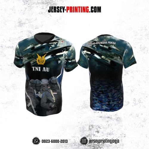 Jersey Militer Tentara TNI AU Angkatan Udara Teal Hitam Navy Motif Loreng