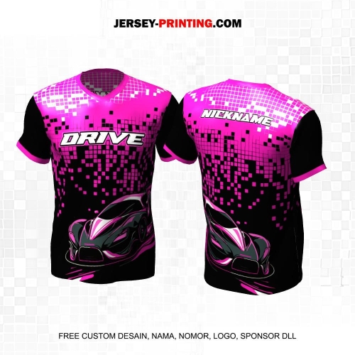 Jersey Mobil Balap Hitam Pink Motif Square 16
