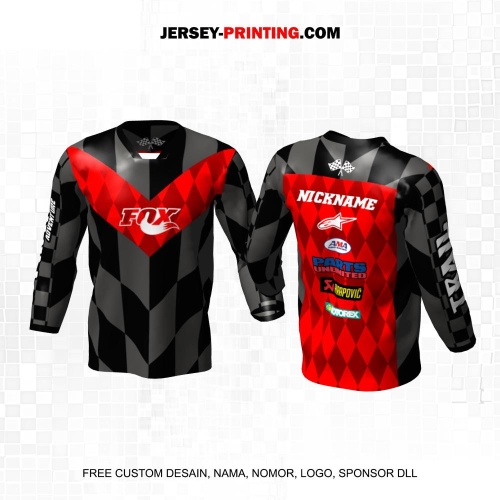 Jersey Motor Trail Motocross Hitam Abu Merah Motif Kotak Geometris 6