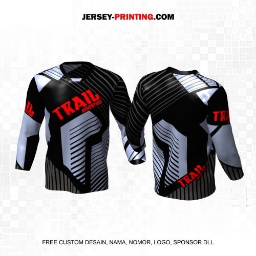 Jersey Motor Trail Motocross Hitam Abu Motif Garis 4
