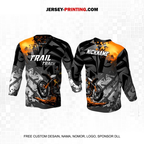 Jersey Motor Trail Motocross Hitam Abu Orange Motif Abstrak 53