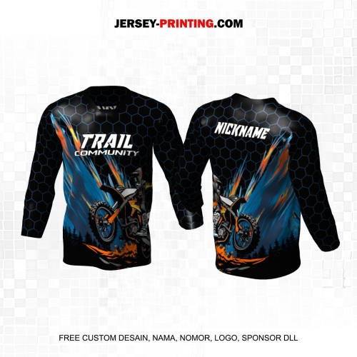 Jersey Motor Trail Motocross Hitam Biru Orange Motif Abstrak Honeycomb 57