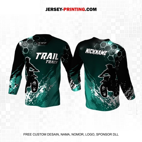 Jersey Motor Trail Motocross Hitam Hijau Putih Motif Abstrak 46