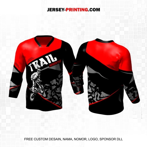 Jersey Motor Trail Motocross Hitam Merah Abu Abstrak 15