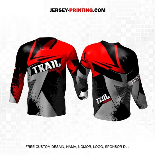 Jersey Motor Trail Motocross Hitam Merah Abu Motif Abstrak 32
