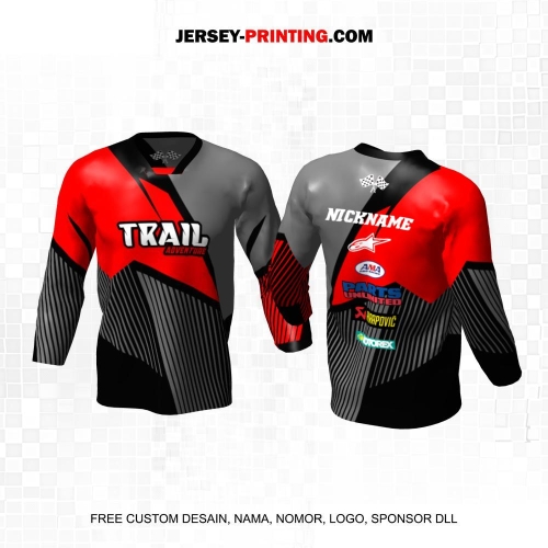 Jersey Motor Trail Motocross Hitam Merah Abu Motif Garis 8