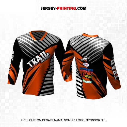 Jersey Motor Trail Motocross Hitam Orange Abu Motif Garis Abstrak 5
