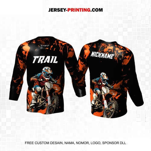 Jersey Motor Trail Motocross Hitam Orange Motif Abstrak 48