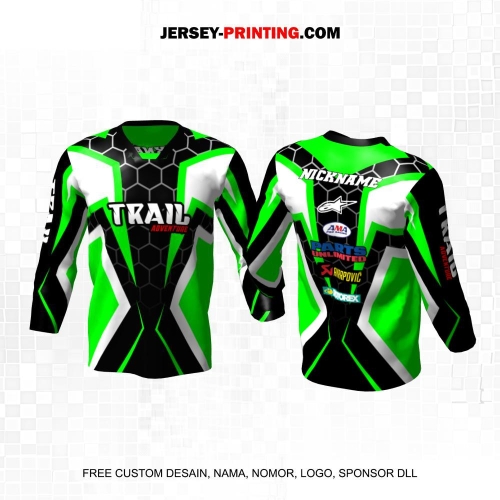 Jersey Motor Trail Motocross Hitam Putih Hijau Motif Honeycomb Abstrak 11