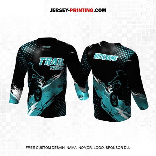 Jersey Motor Trail Motocross Hitam Tosca Putih Motif Abstrak Polkadot 45