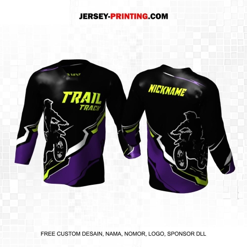 Jersey Motor Trail Motocross Hitam Ungu Hijau Motif Abstrak 54