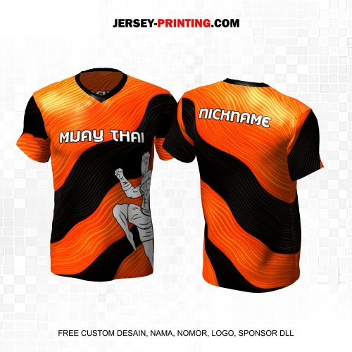 Jersey Muay Thai Orange Hitam Motif Abstrak 17
