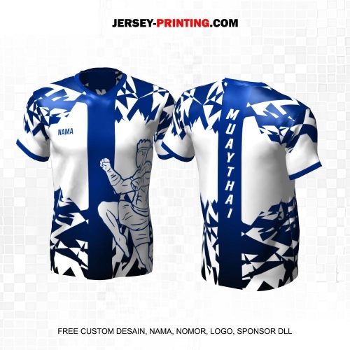 Jersey Muay Thai Putih Biru Motif Abstrak 02