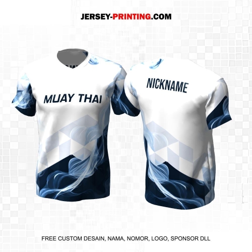 Jersey Muay Thai Putih Biru Motif Abstrak 19
