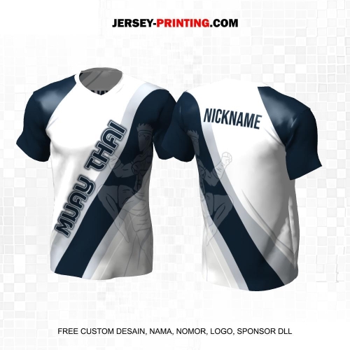 Jersey Muay Thai Putih Navy Motif Abstrak 15
