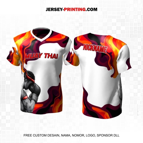 Jersey Muay Thai Putih Orange Motif Abstrak 10