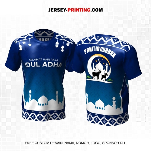 Jersey Muslim Islami Idul Adha Qurban Biru Putih Motif Geometris Masjid 06