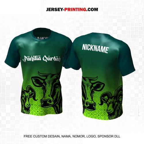 Jersey Muslim Islami Idul Adha Qurban Hijau Motif Geometris Siluet Fauna 13