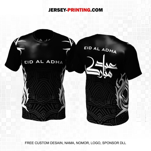 Jersey Muslim Islami Idul Adha Qurban Hitam Abu Putih Motif Batik Tribal 10