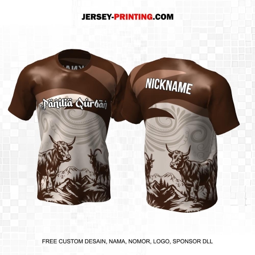 Jersey Muslim Islami Idul Adha Qurban Krem Coklat Motif Abstrak Ornamen Fauna 15