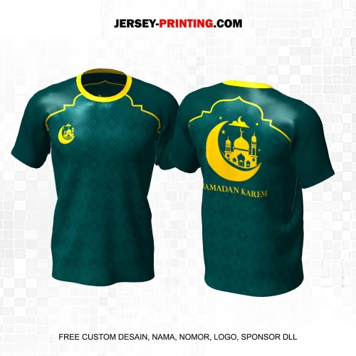 Jersey Muslim Islami Idul Fitri Hijau Kuning Motif Geometris 11