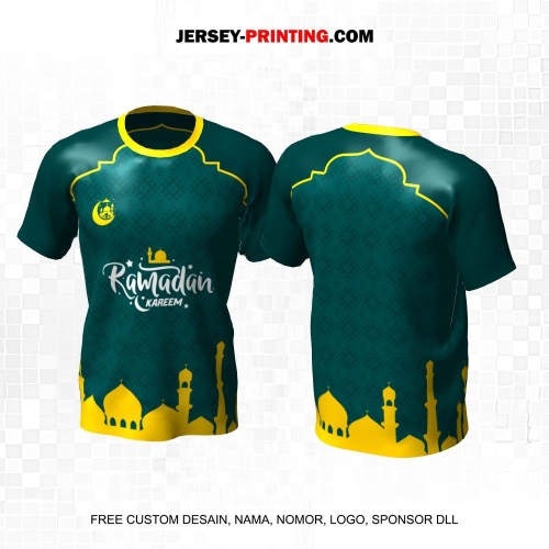 Jersey Muslim Islami Idul Fitri Hijau Kuning Motif Geometris Masjid 12