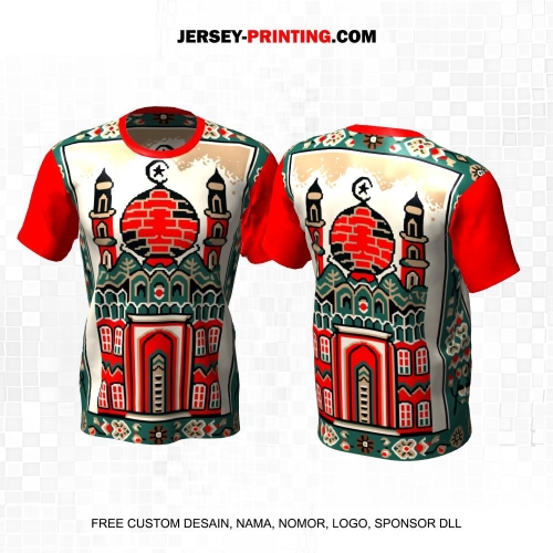Jersey Muslim Islami Idul Fitri Hijau Merah Hitam Krem Motif Masjid 04